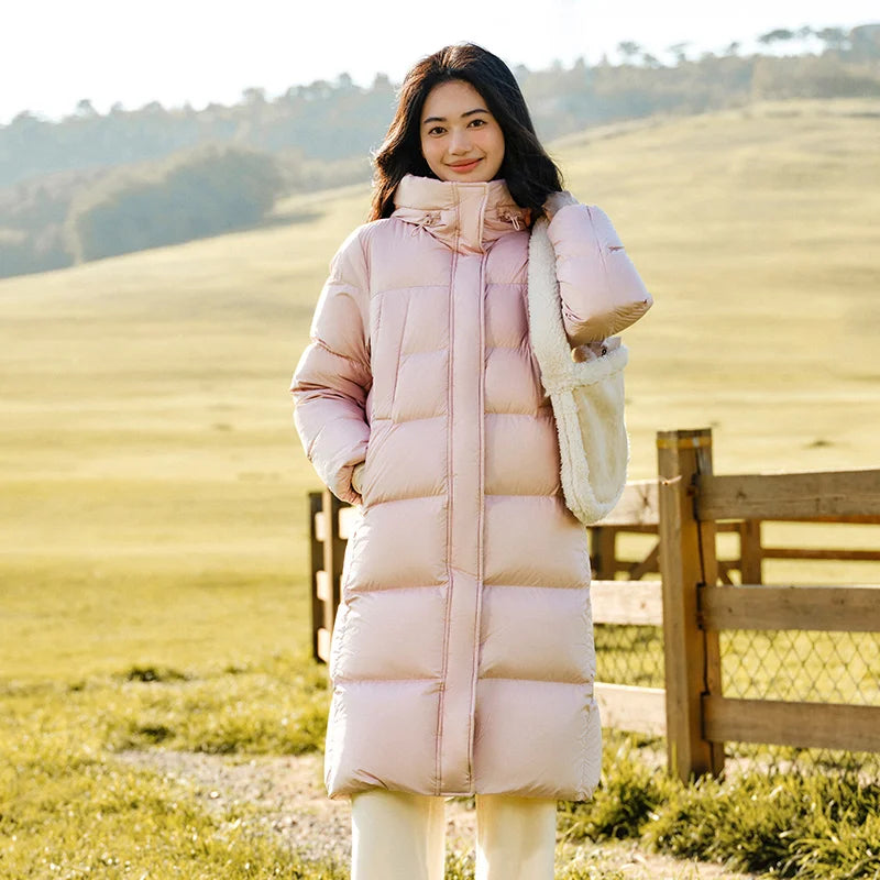 Semir Down Jacket Women Long Length Waterproof Coat 2025 Fashion Winter New Loose Hooded Coat Simple Down Jacket Woman