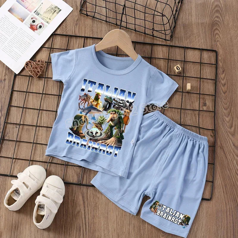 Italian Brainrot Pajama Sleepwear Child Funny Shark Tung Sahur Meme Cartoon Soft Pyjamas Set Nightgown Girl Boy Home Loungewear