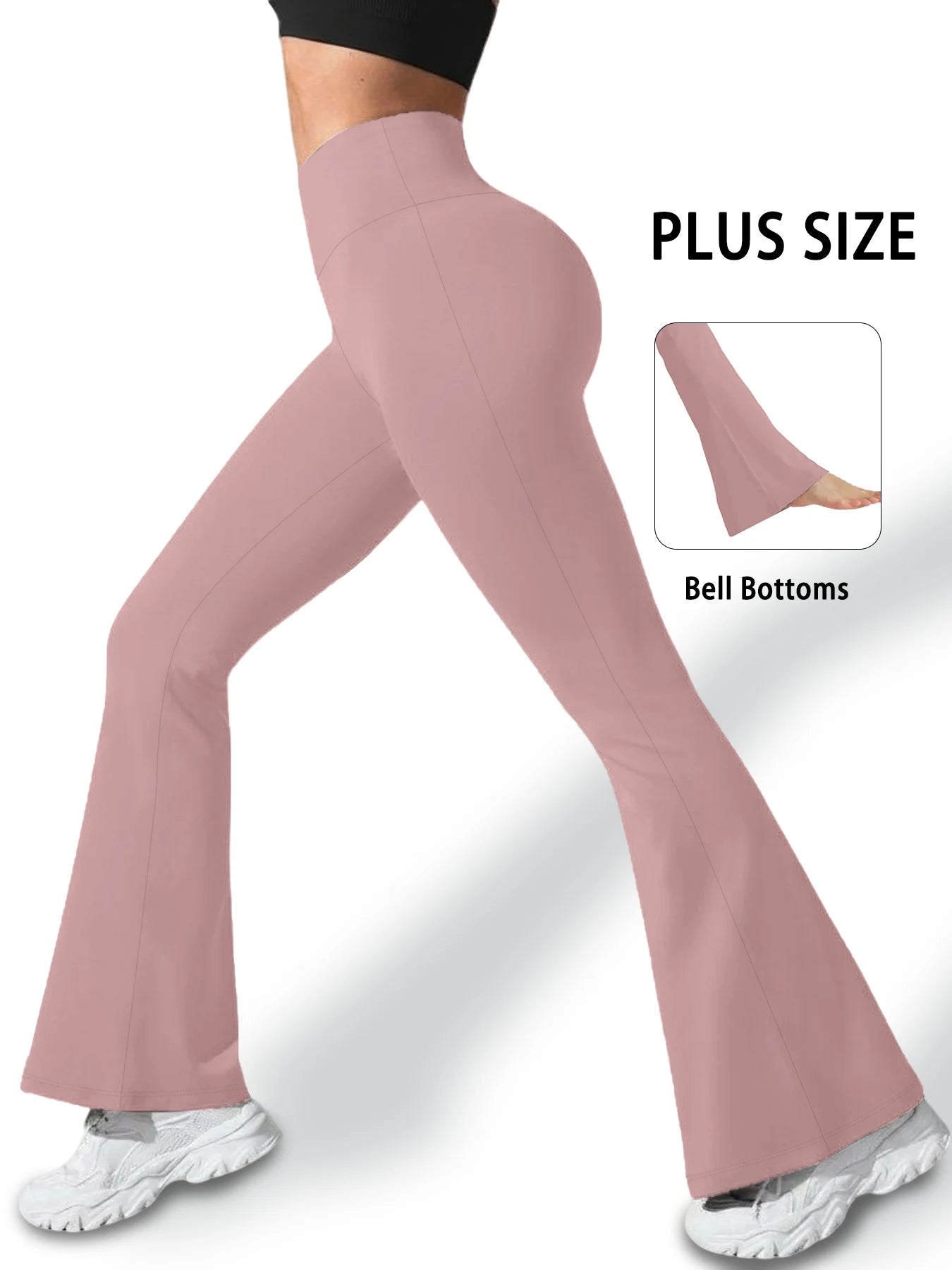 Plus Size Women's Super Soft High Waisted Flare Pants, Leggings Tummy Control Soft Bootleg Bell Bottoms Running