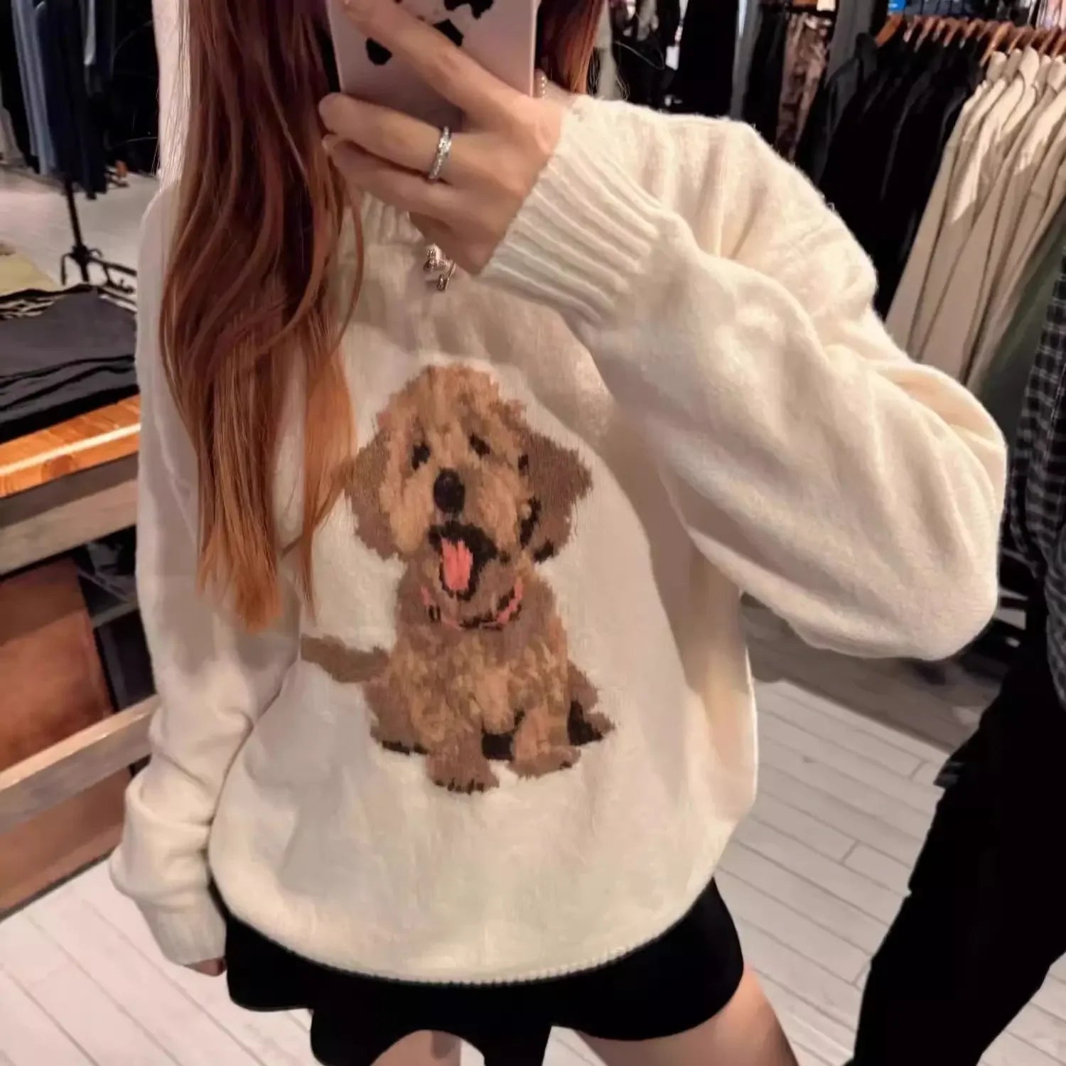 Japanese Sweet Cute Cartoon Print Knitted Sweater Women's Clothing Autumn Winter Knit Pullover Streetwear Long Sleeve Coats Tops