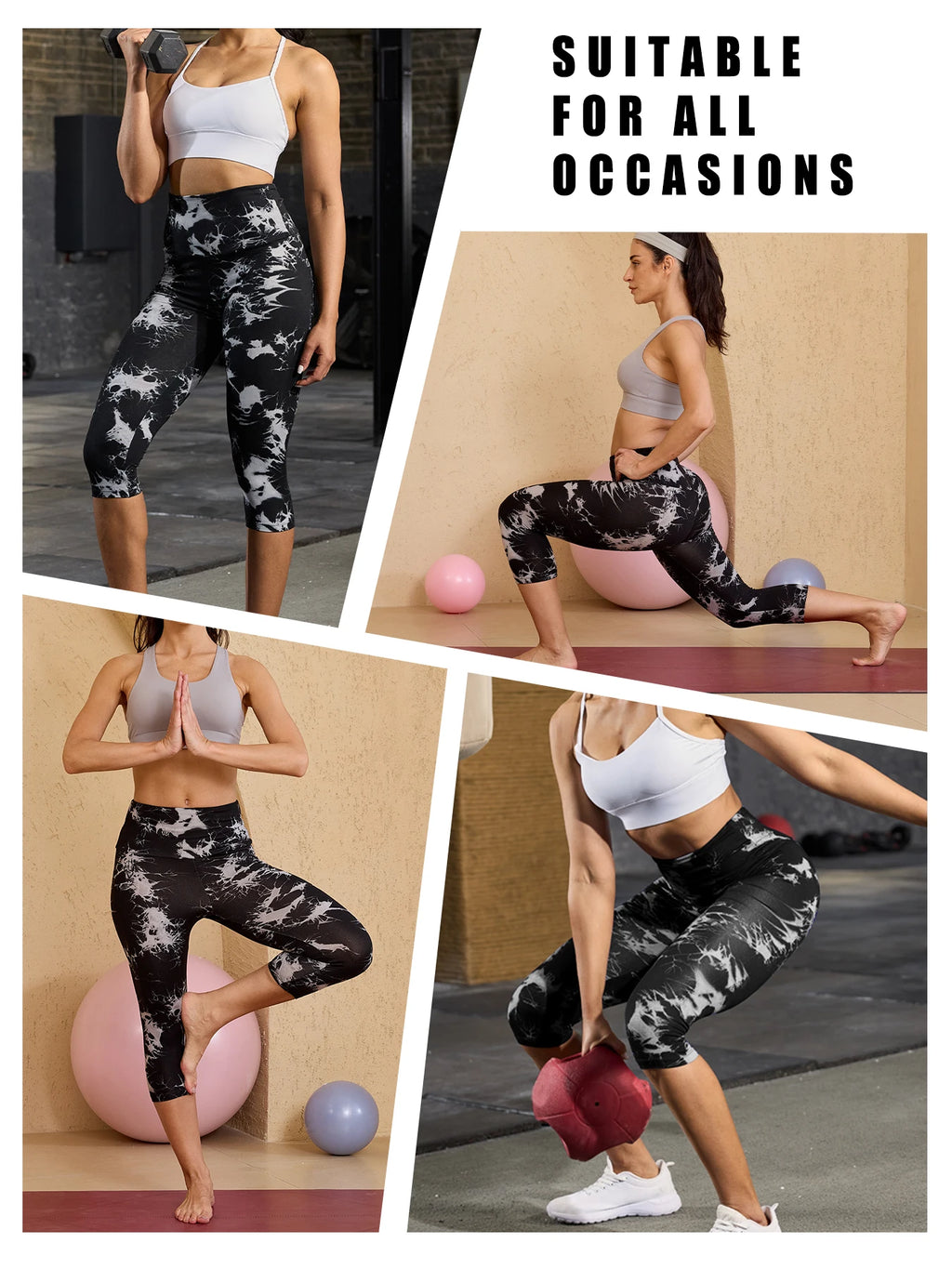 Women's High Waisted Capri Pants Super Soft Tummy Control No See Through Workout Yoga Running Athletic Push Up Gym Leggings