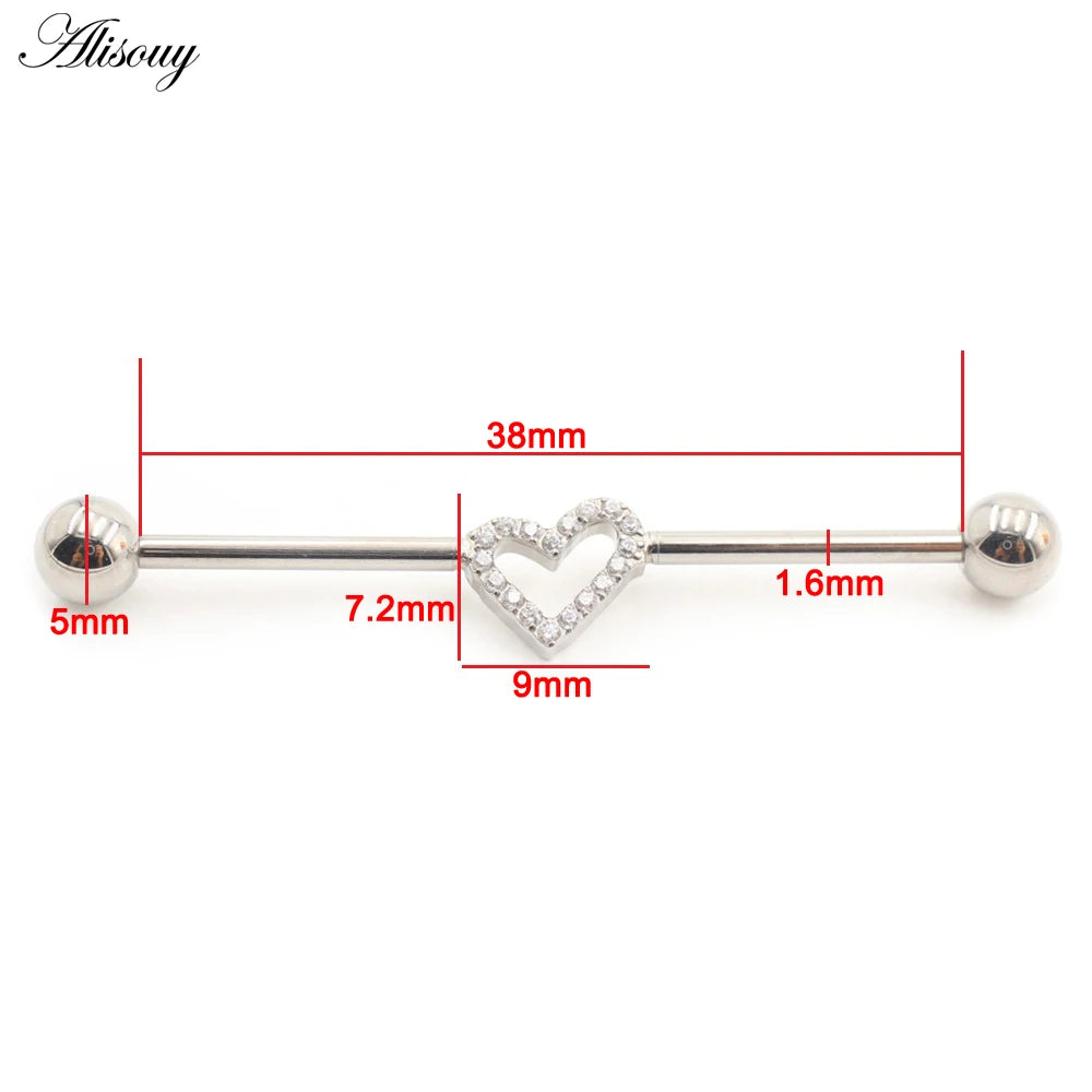 1PC Titanium Heart Triangle Water Drop Zircon Piercing Industrial Barbell Bar Scaffold Ear Cartilage Helix Earring Body Jewelry