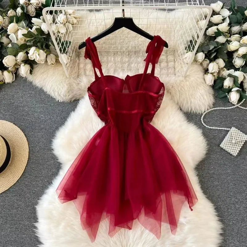 Women Strap Transparent Backless Mini Dress White Lingerie Sexy Sleepwear Senior Sheer Lace Sensual Nightwear Mesh Nightgown
