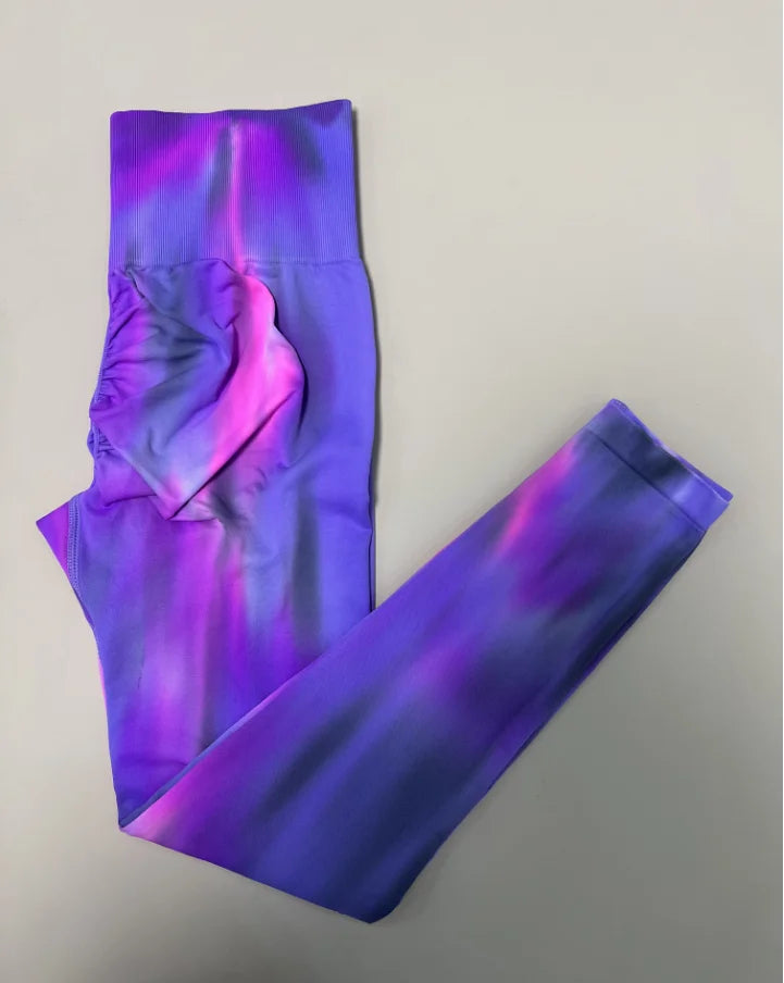 Women Tie Dye Seamless Leggings Scrunch Fitness High Waist Athletic Yoga Pants Soft Nylon Workout Elastic Gym Training Leggins