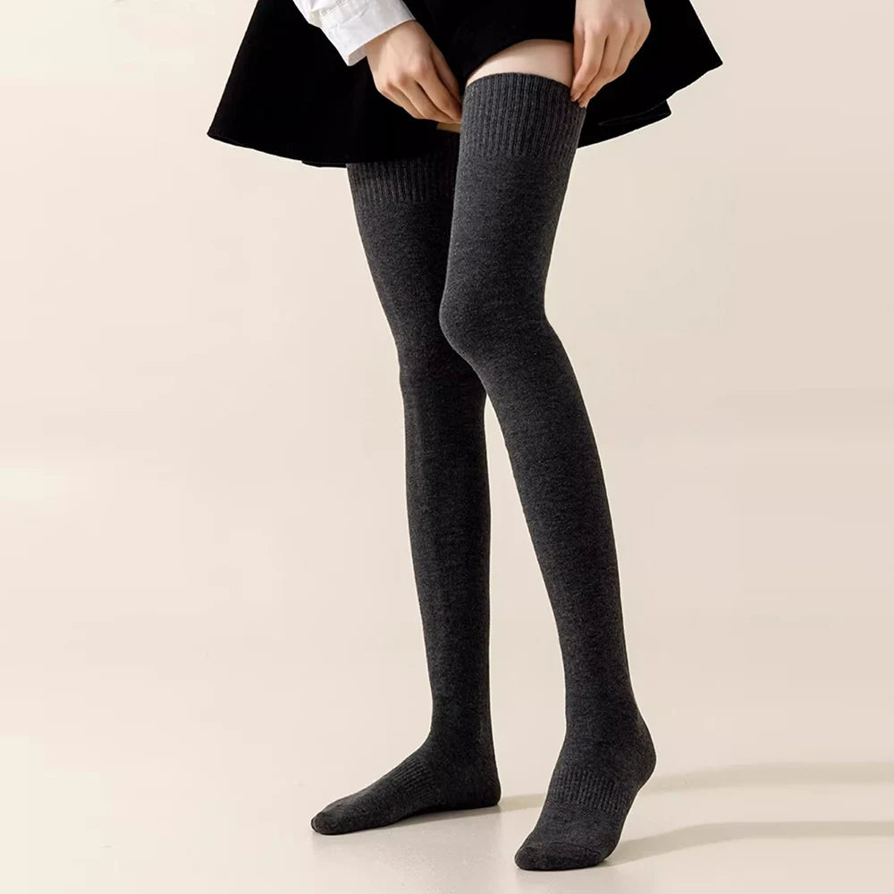 Winter Thigh High Socks For Women 100cm Lengthened JK Lolita Stockings Solid Color Over The Knee Stocks Slim Velvet Thigh Socks
