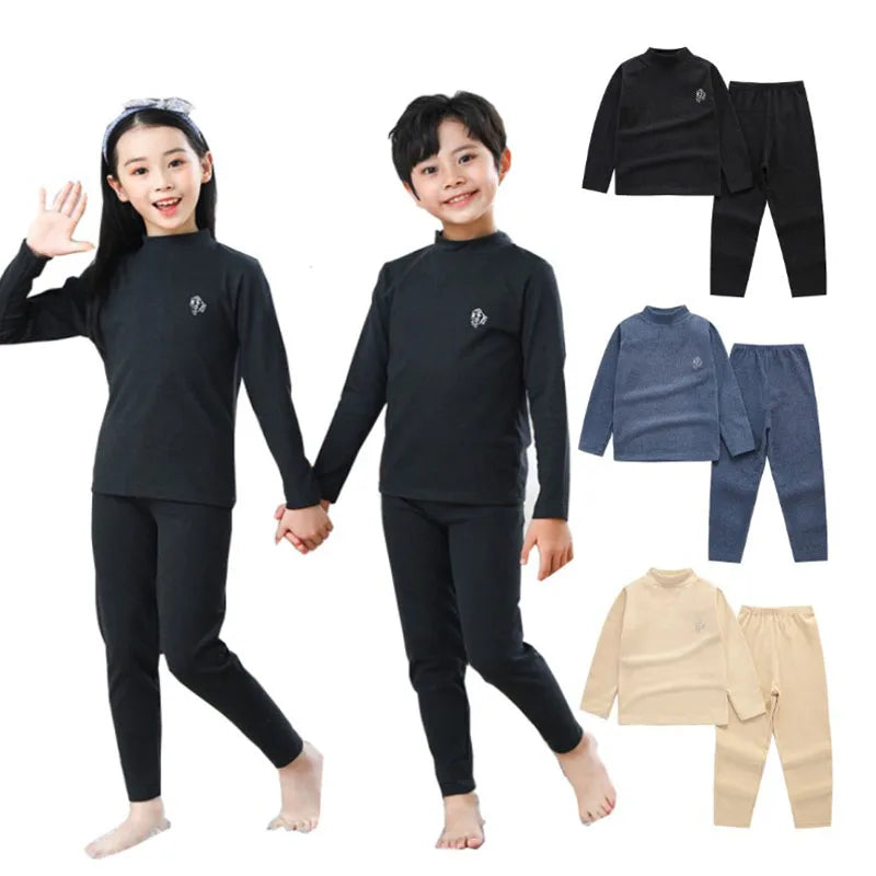 Thermal Underwear Top+Pant 2-Piece Set Boys Girls Sleepwear Cartoon Fish Pajama Suit Kid Autumn Winter Clothes 3-14 Years