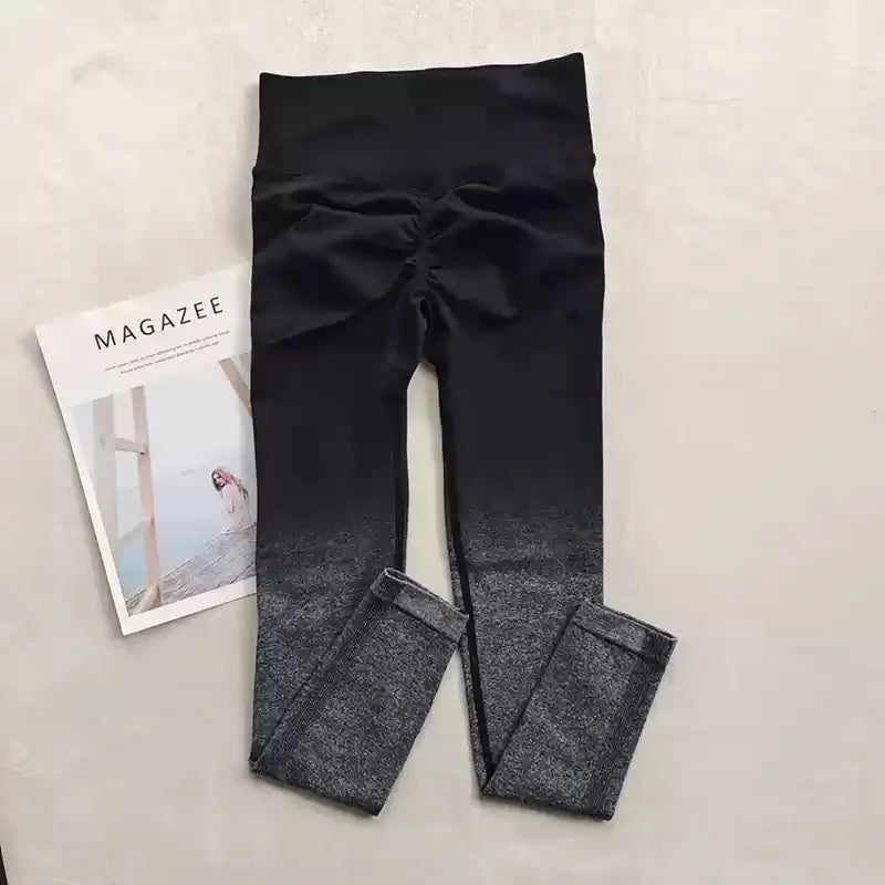 Sexy Butt Enhancing Gradient Color Tight Fitness Running Yoga Pants Quick Dry Slimming Nine-Tenths Length Breathable Nylon