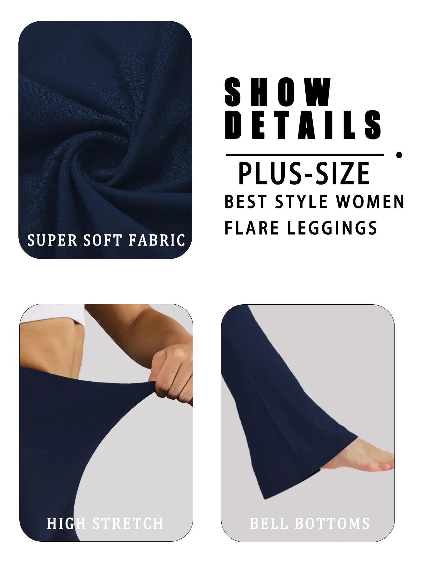 Plus Size Women's Super Soft High Waisted Flare Pants, Leggings Tummy Control Soft Bootleg Bell Bottoms Running