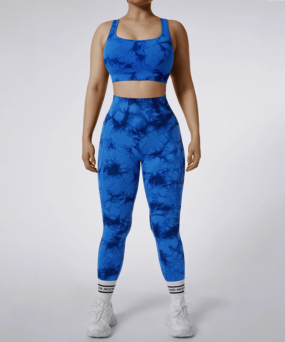 2PCS Tie Dye Sports Set Women's Shockproof  Fitness Tank Top Bra Running Yoga Leggings Yoga Suits Gym Clothing Yoga Set Women