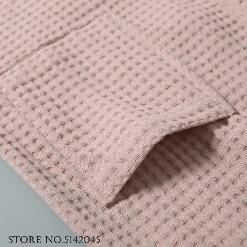 Adult Cotton Waffle Kimono Bathrobe Gown Yukata Couple Robe Negligee with Pocket Loose Casual Home Dress Loungewear Sleepwear