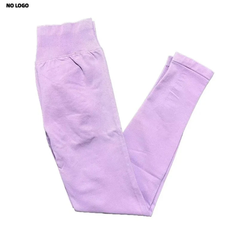 No Logo Woman Sports Leggings Seamless Yoga Long Pants Low Ribbed Band Fitness Sportswear Gym Exercise Tights Workout Leggings