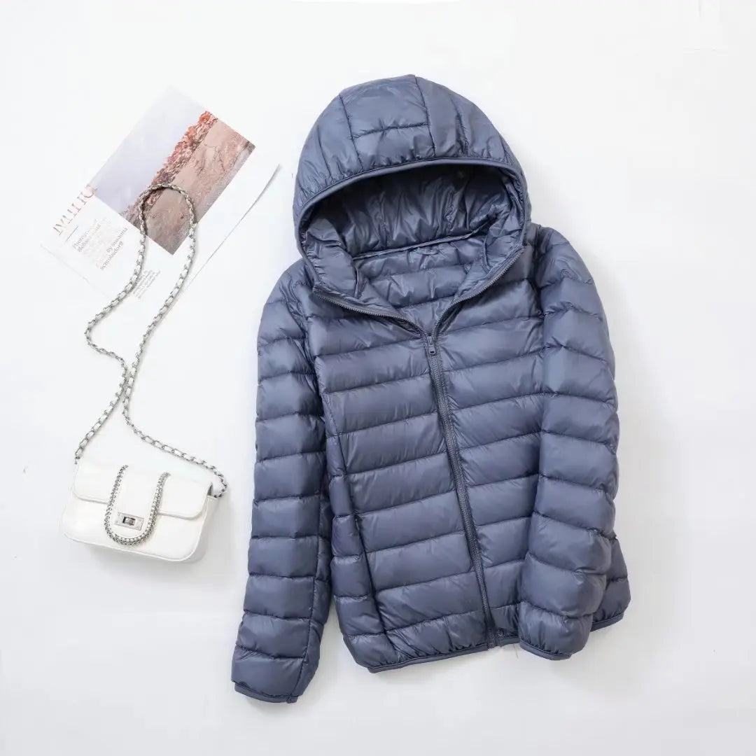 Plus Size Thin Light Down Jacket Women 2023 Autumn Winter Slim Short Hooded Warm White Duck Down Coat Women Outerwear Streetwear