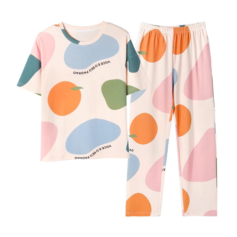 Newest 100% Cotton Women Pajamas Set Summer Short-sleeve Sleepwear Women's Simple Loose Home Wear Large Size 3XL