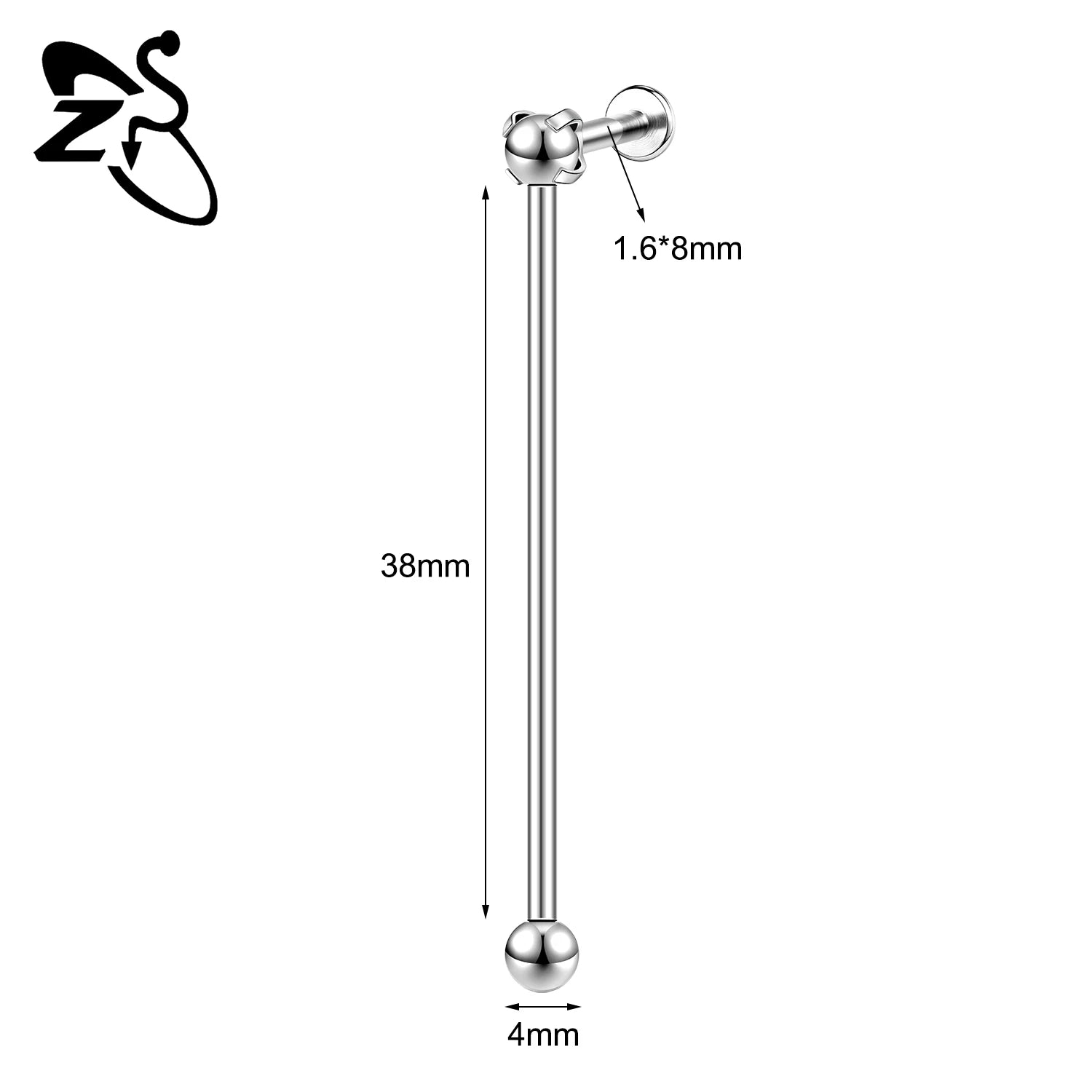 ZS 1 Piece 14/16G Stainless Steel Long Industrial Barbell Ring 22-52MM Butterfly Cat Cartilage Helix Earring Piercings Jewelry