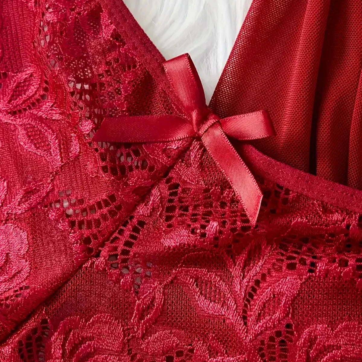 Elegant Transparent Red Sexy Lingerie Women's Underwear See Through Sleepwear Lace Nightdress Panty Pijamas Sets Female Babydoll
