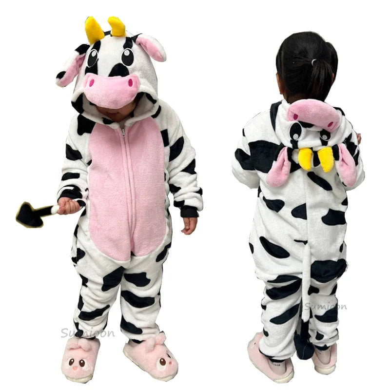 Kids Winter Plush Pajamas Children Dragon Stitch Cow Sleepwear Keep Warm Kigurumi For Boys Girls Flannel Fleece Sleeping Clothes